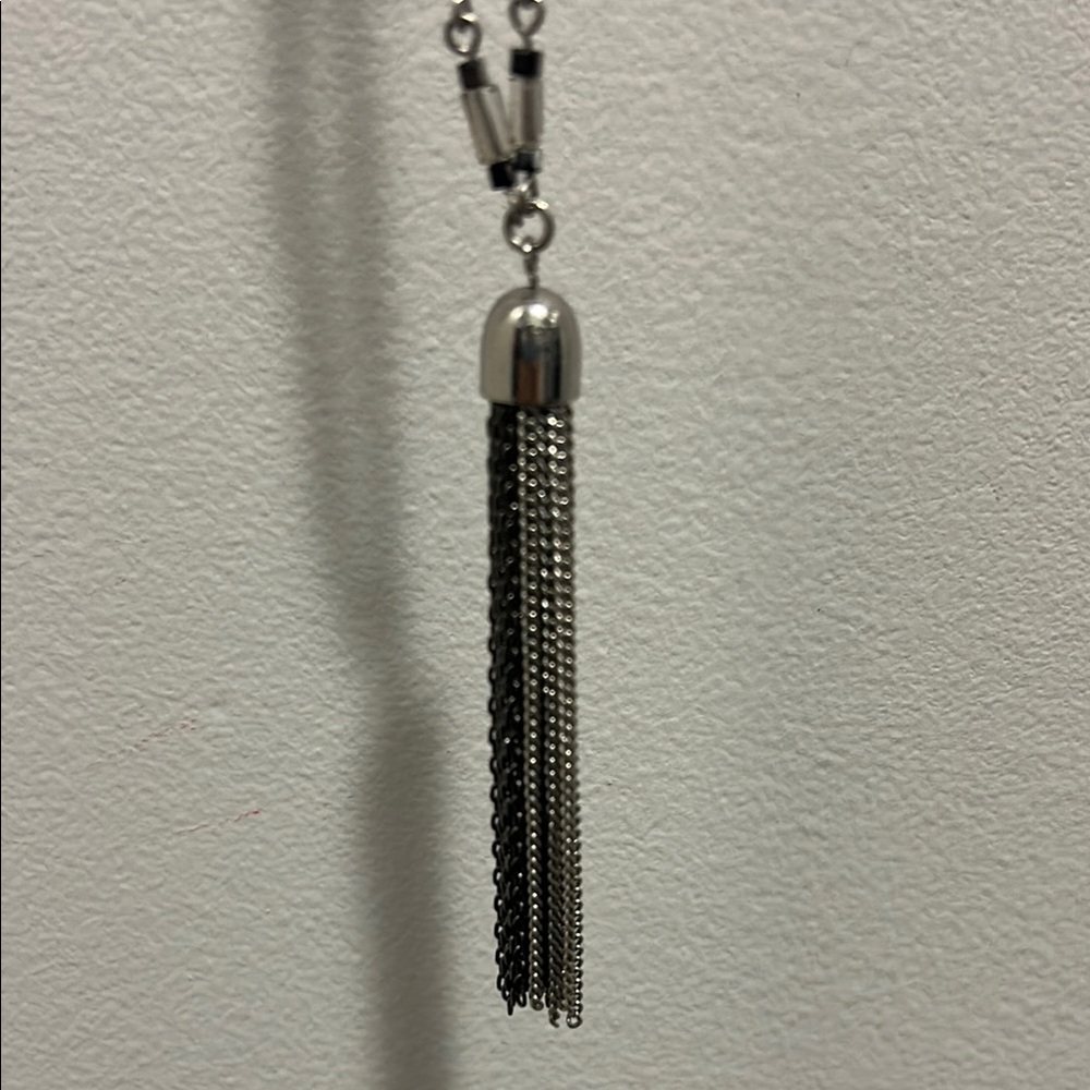 Elegant Silver and Black Tassel Necklace